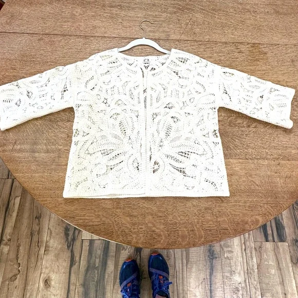 Anthropologie Open Front Crochet Lace Kimono Cropped Cardigan Jacket small - Picture 4 of 16